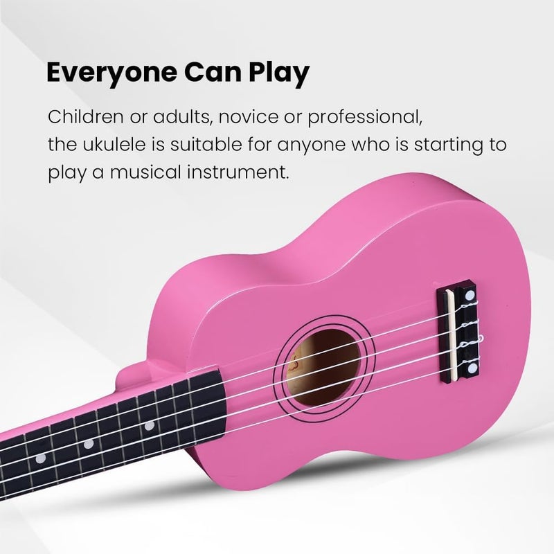 Winzz Soprano Ukulele Starter Kit For Beginners with Bag, Clip-On Tuner, Extra Strings, Strap, Plectrum, Fret Stickers, Chords Card, Polishing Cloth, Rose - Image 2